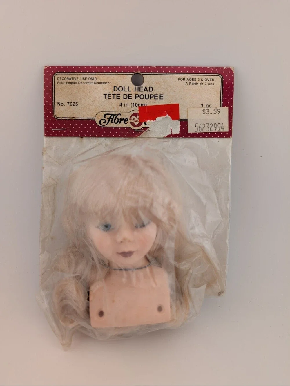 Fibre Craft Vintage Doll Head 7625 Blond 4in Caucasian Blue Eyes